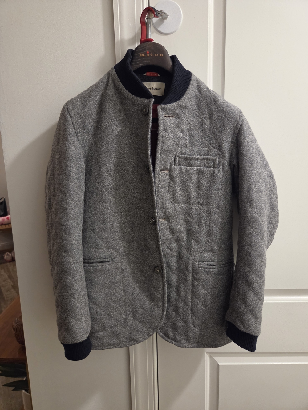 Spencer's Gray Quilted Bomber Jacket with Black Rib Trim